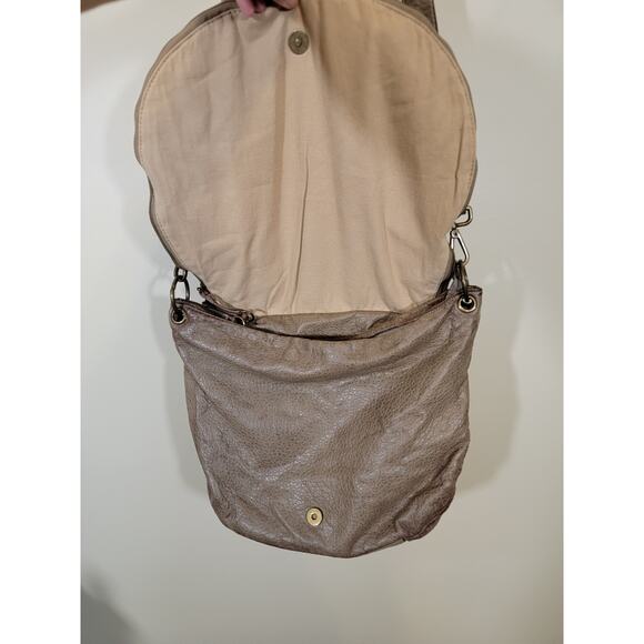 Nu G Women Shoulder Crossbody Bag Studded Pebbled Finish Adjustable Strap Taupe - Picture 3 of 15